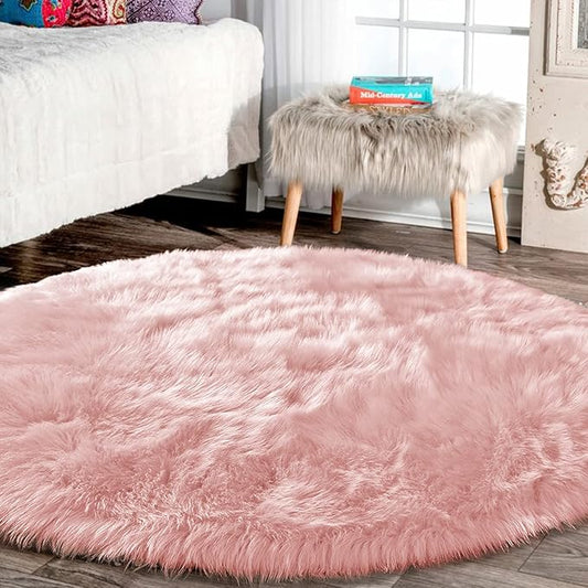 Latepis Pink Rugs for Bedroom Girls Round Rugs 8ft Large Area Fluffy Circle by Latepis