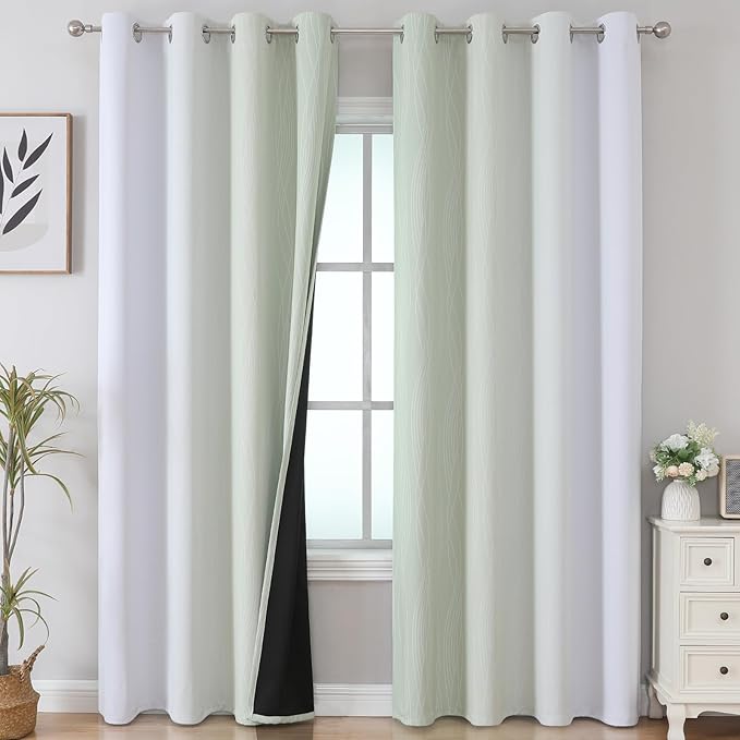 Estelar Textiler Sage and Grayish White Blackout Curtains 108 Inches Long - Image 2