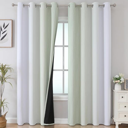 Estelar Textiler Sage and Grayish White Blackout Curtains 108 Inches Long - Image 2