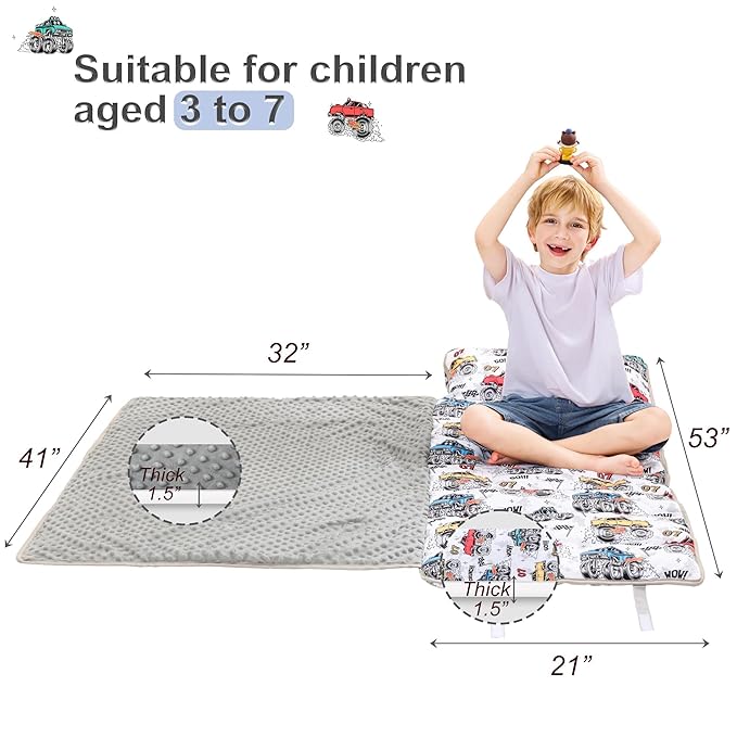 Viviland Toddler Nap Mat with Pillow and Minky Blanket, Rolled Large Sleeping - Image 5