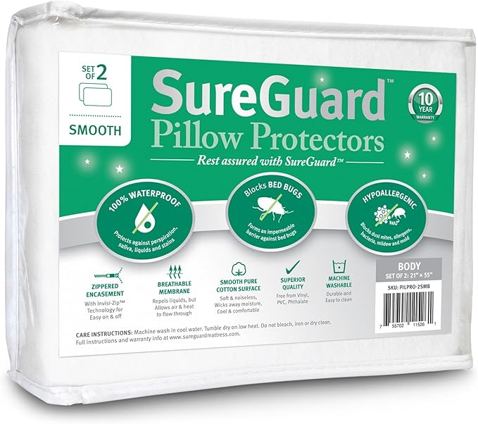 Set of 2 Body Size SureGuard Pillow Protectors by SureGuardMattressProtectors