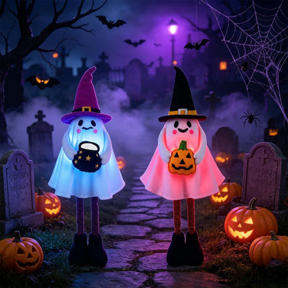 2 Pack Halloween Lighted Ghost Figurine with Stretchable Leg 21" to 30"