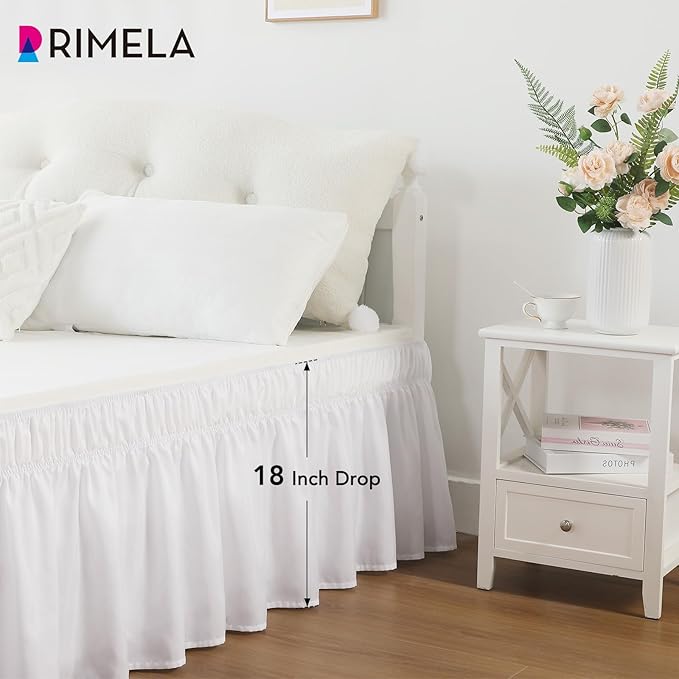 RIMELA White Bed Skirt Full Size 18 Inch Drop, Elastic Bed Skirting - Image 8