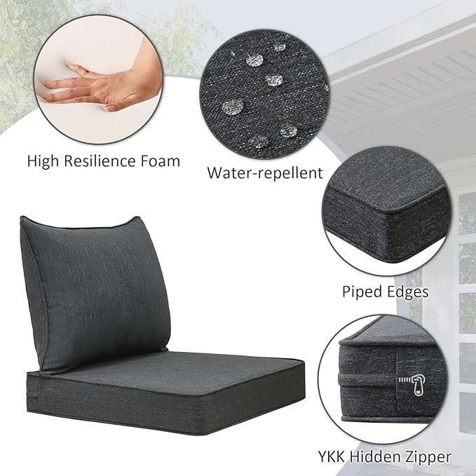 Outdoor Patio Chair Cushions Set, Water-Repellent, Fade Resistant, Deep Seat - Image 3
