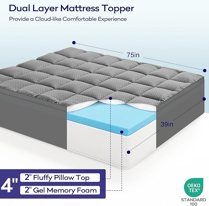 OLANLY Dual-Layer 4 Inch Twin Size Memory Foam Mattress Topper - Image 2