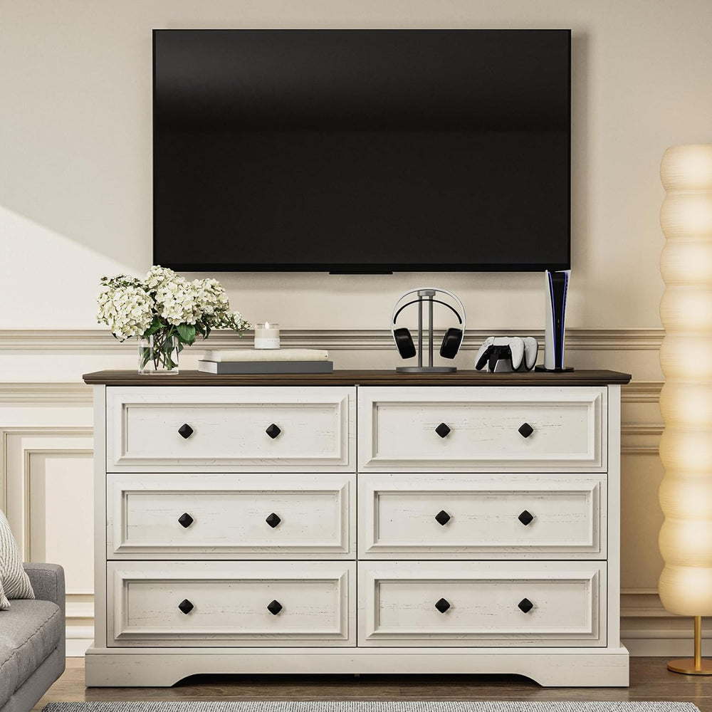 VVFLU Farmhouse 6 Drawer Dresser for Bedroom, 54" Wide Wood Dresser with...