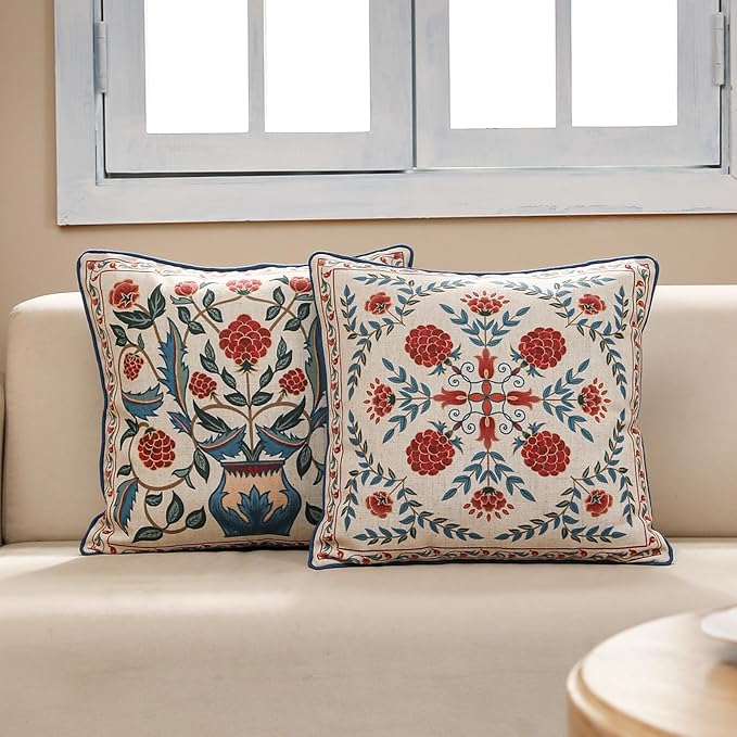 patdrea Designer Throw Pillow Covers Set of 2, Square Brilliant Vintage Red - Image 3