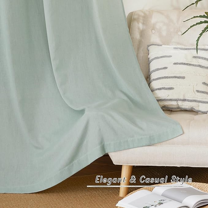 NICETOWN Sage Green Thick Linen Curtains 72" Length, Grommet Privacy Window - Image 2