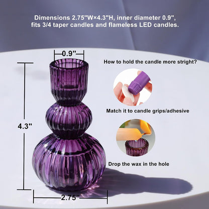 Woho Set of 6 Purple Taper Candle Holders 4.3" H for Halloween Decorations