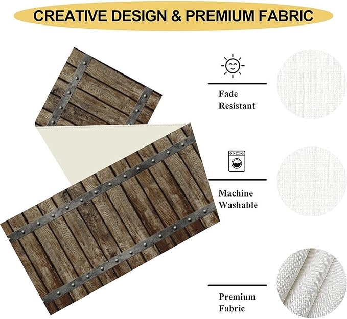 Farmhouse Wood Bar Table Runner, Rustic Country Retro Brown Village Plank - Image 5