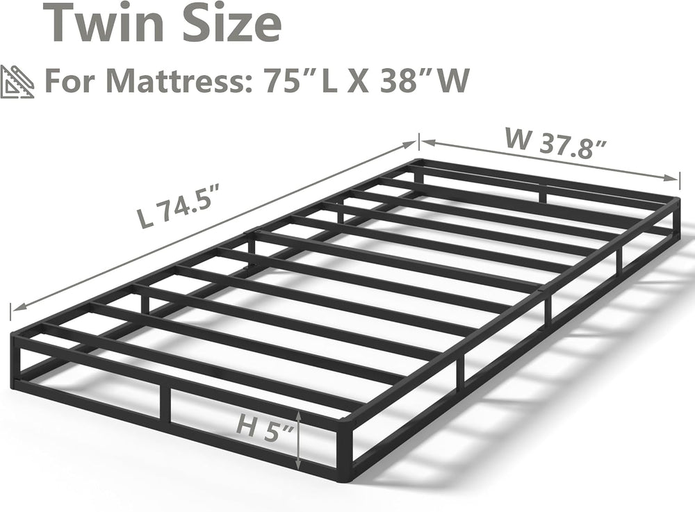 5 Inch Twin Size Box Spring with Fabric Cover, Heavy Duty Metal Mattress Foun...