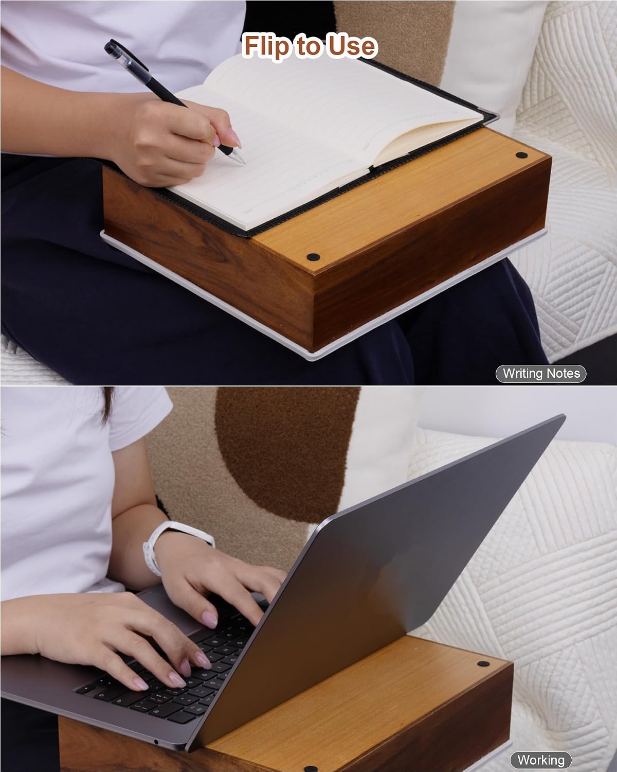 couch cup holder tray, portable silicone acacia wooden on a desk or shelf