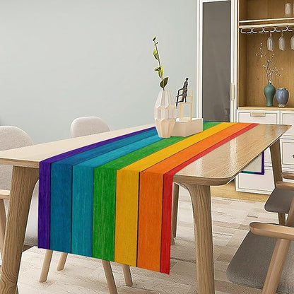 Rustic Wooden Table Runner Colorful Rainbow Farmhouse Multicolor Western Wood - Image 3