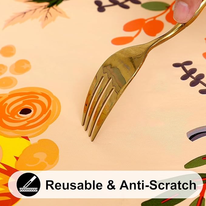 Smiry Plastic Thanksgiving Tablecloth, Pumpkin Wipeable Flannel Backed Vinyl - Image 5