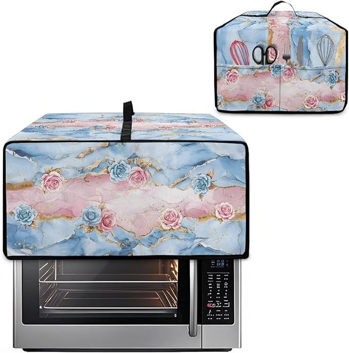 Rose Marble Texture Print Microwave Oven Grill Cover Protector Polyester-Linen - Image 2