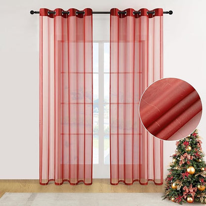 Foil Stripe Red Sheer Curtains 84 inches Length 2 Panels by MISSTIAM