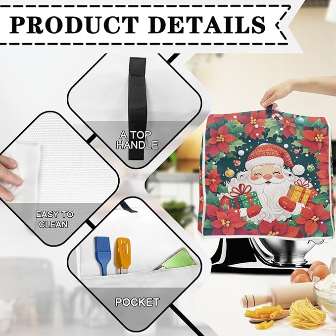 Santa Claus Stand Mixer Cover Dust Protective Poinsettia Stand Mixer Covers - Image 5