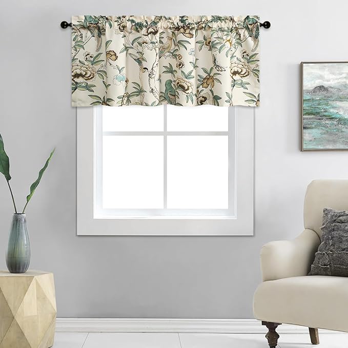 Leeva Flower Botanical Kitchen Valance, Prevent Glare Decorative Print Window - Image 2