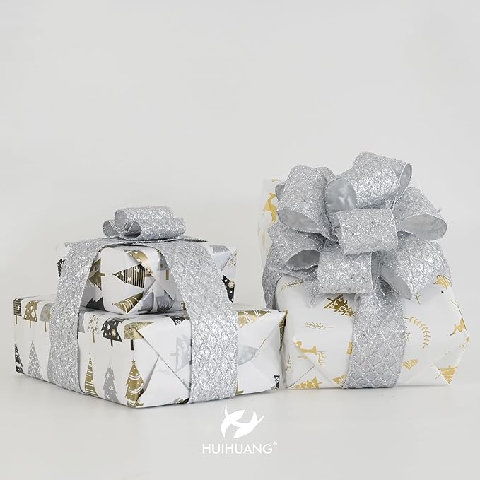 HUIHUANG Silver Glitter Wired Ribbon - Image 5