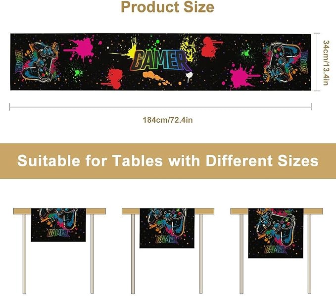 Gaming Table Runner, Kids Themed Game Controller Colorful Gamer Table Scarf - Image 5