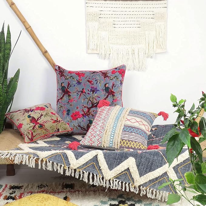 Eyes of India Boho Velvet Bird Print Throw Pillow Cover, Colorful Decorative - Image 7