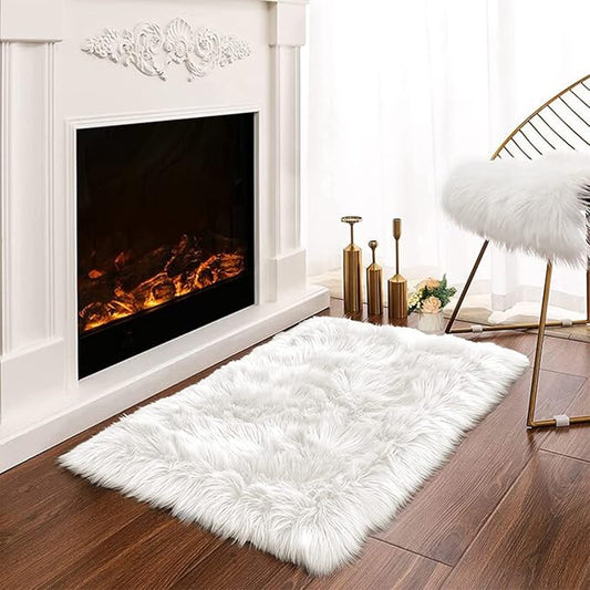 Latepis White Sheepskin Rug 2x3 Faux Fur Sheepskin Rug by Latepis