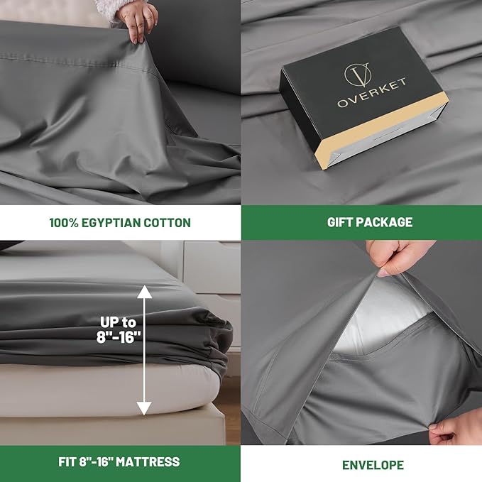 100% Egyptian Cotton Sheets King Size 4PCS 1000 Thread Count Sateen Weave Soft - Image 4