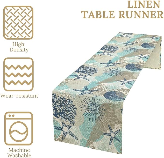 Marine Life Table Runner, Sea Underwater World Ocean Creature Table Runner - Image 6