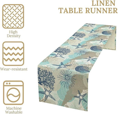 Marine Life Table Runner, Sea Underwater World Ocean Creature Table Runner - Image 6