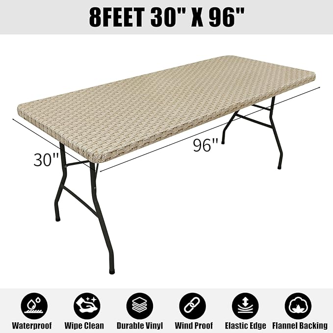 Smiry Rectangle Picnic Tablecloth, Wipeable Flannel Backed Table Covers - Image 6