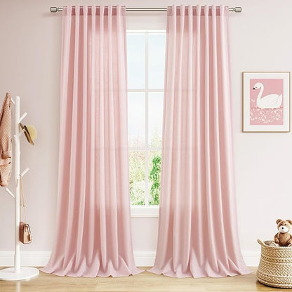 Nanspring Pink Linen Curtains 102 Inches Long Rod Pocket Back Tab Drapes 2 by Nanspring