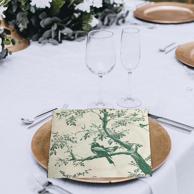 100 Pack Sage Green Paper Cocktail Napkins, Special Birds and Tree Decorative - Image 5