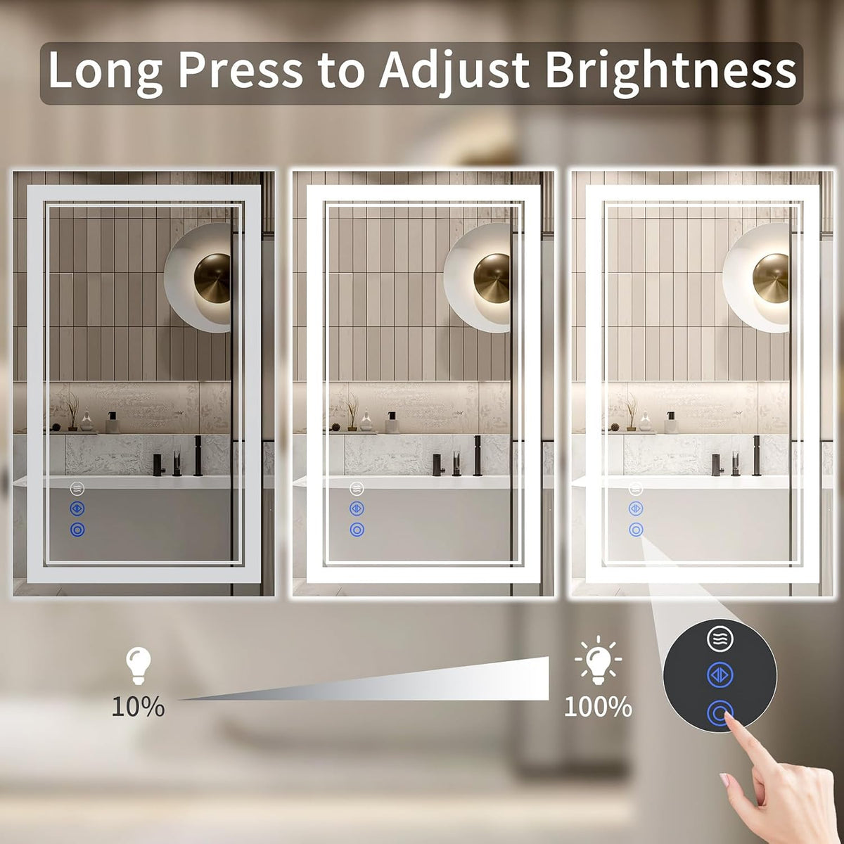 24"x32" led bathroom mirror with lights, anti-fog, backlit, side view