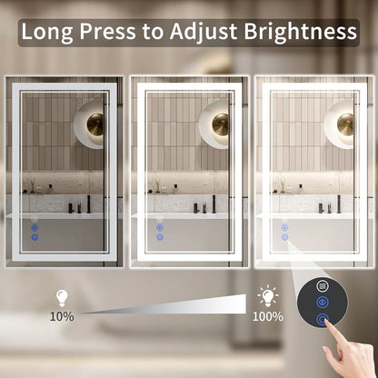 24"x32" led bathroom mirror with lights, anti-fog, backlit, side view