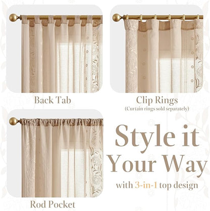 jinchan Winslow Beige Sheer Curtains 84 Inch - Image 7