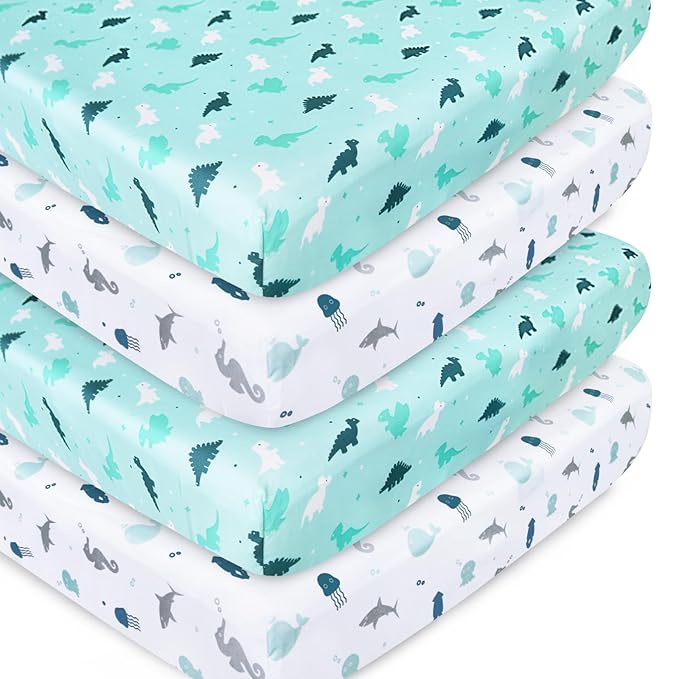 Crib Sheets for Boys or Girls 4-Pack, Fitted Crib Sheet 52'' x 28'' for by SpringspiritBedding