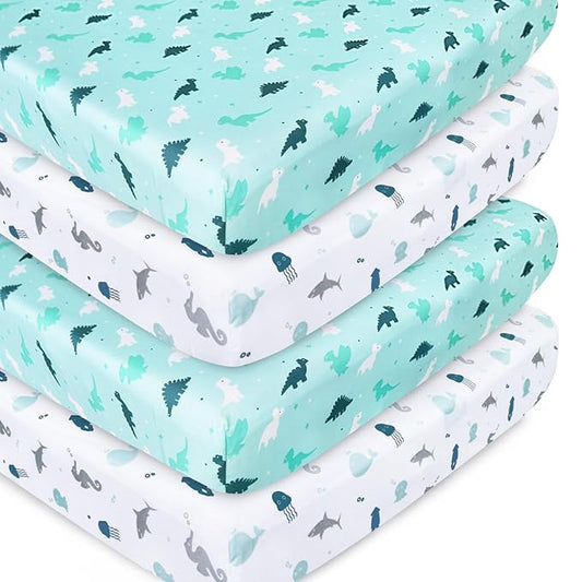 Crib Sheets for Boys or Girls 4-Pack, Fitted Crib Sheet 52'' x 28'' for by SpringspiritBedding
