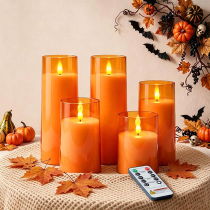 Raycare Orange Halloween Battery Operated Flameless LED Candles with Remote