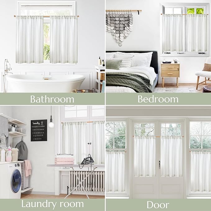 jinchan Linen Striped Kitchen Curtains Tier Cafe Curtains - Image 7