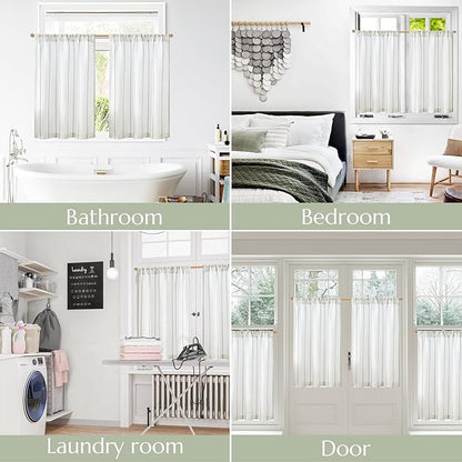jinchan Linen Striped Kitchen Curtains Tier Cafe Curtains - Image 7