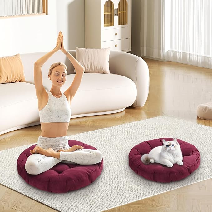 Meditation Floor Pillow Set of 2 Large Round Floor Cushions - Image 6