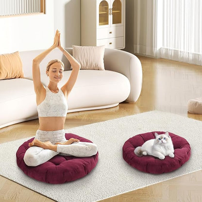 Meditation Floor Pillow Set of 2 Large Round Floor Cushions - Image 6