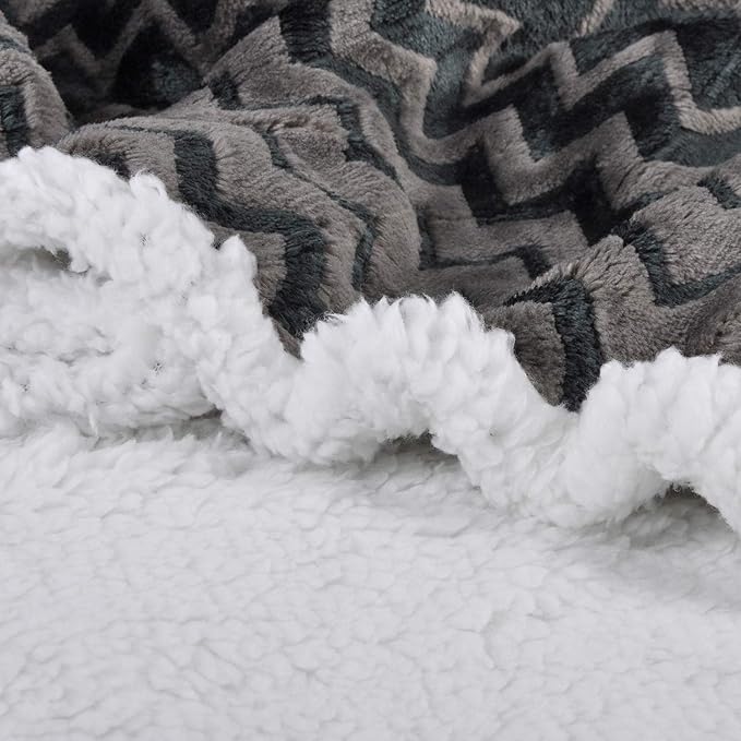 Catalonia Silky Soft Sherpa Throw Blanket, Flannel Chevron Micro Plush Fleece - Image 4