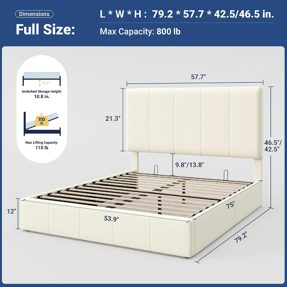 allewie full size velvet lift up hydrualic storage shown in use