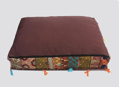 CRAFT KALA Indian Square Patchwork Traditional Pouf Cover Indian Living Room - Image 9
