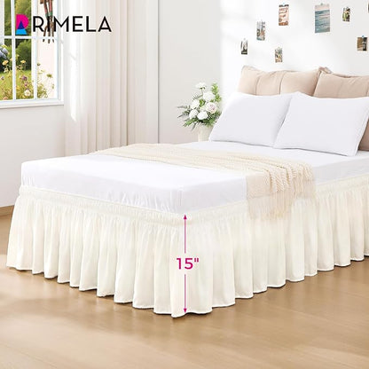 RIMELA Cream White Bed Skirt Queen Size 15 Inch Drop, Wrap Around Elastic - Image 3