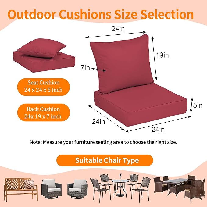24x24'' Outdoor Chair Cushion Set of 2, UV&Fade Resistant Deep Seat Patio - Image 2