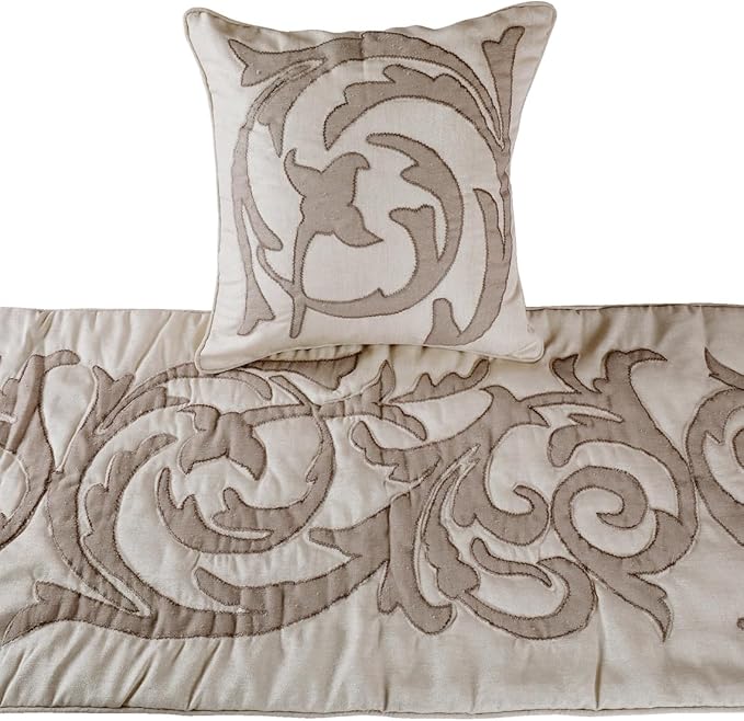 The HomeCentric Luxury Ivory & Beige Twin 53 x 18 inch Bed Runner - Image 2