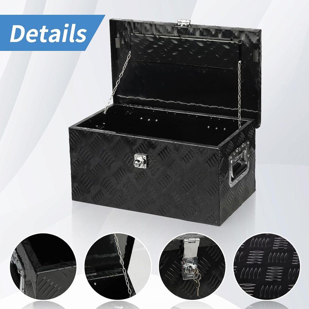 12 x 9.5 inch aluminum truck tool box, close-up detail