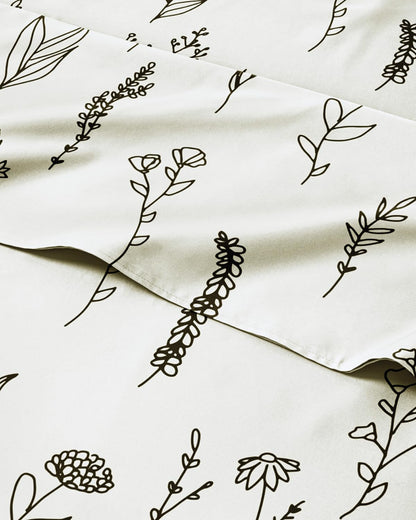 twin 3 piece boho botanical floral sheet set, main product view